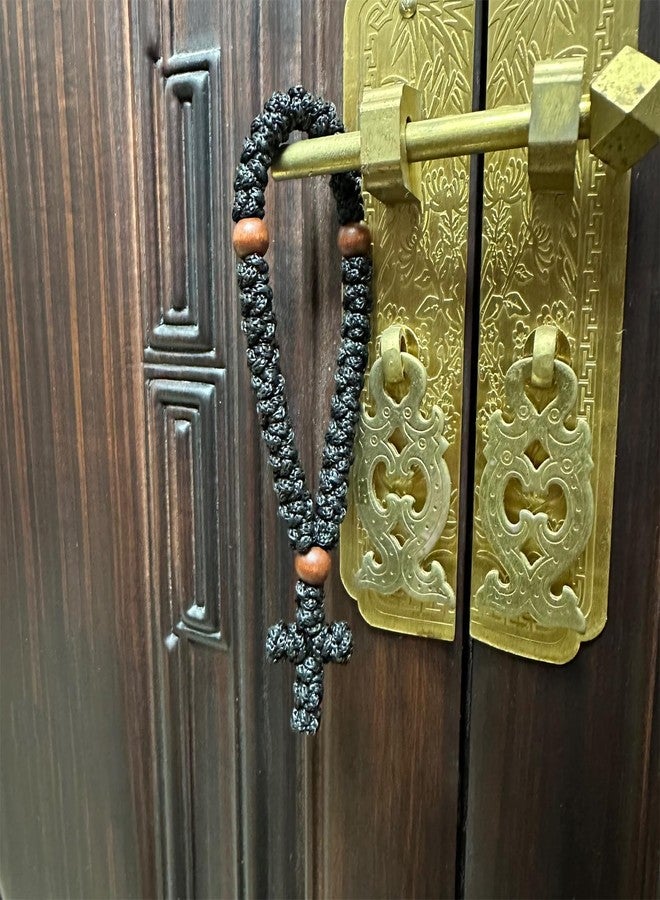 قطعة واحدة مصنوعة يدوياً من حبل صلاة مسيحي أرثوذكسي يوناني مكون من 33 عقدة، مع شرابة، وزينة للسيارة (أسود) - Image 4