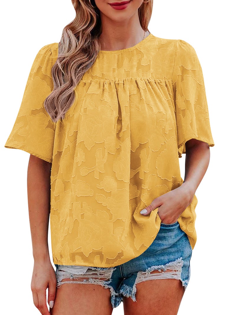 Women Floral Blouse Half Sleeves Flared Loose Shirts for Spring Summer - Image 1