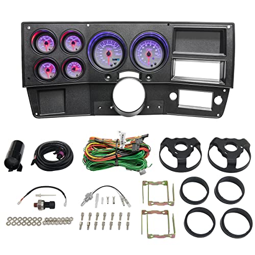 GlowShift 6-Gauge Cluster Package Compatible with Chevy C10 1973-1987 - White 7 Color Speedometer, Tach, Oil Pressure, Water Coolant Temp, Fuel Level & Volt Gauges - Direct Fit Dashboard Panel Pod - Image 1
