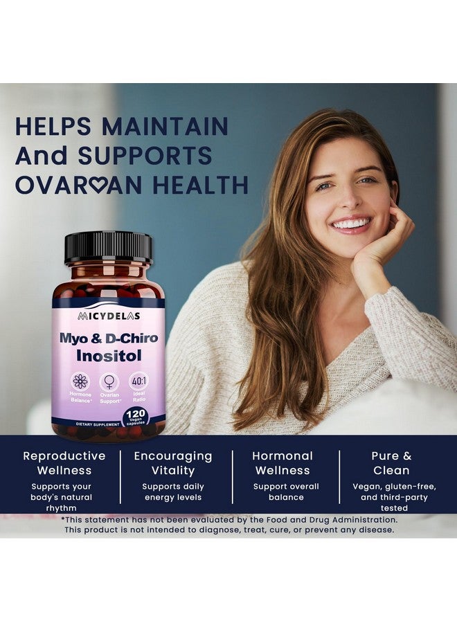 Generic MICYDELAS Myo-Inositol & D-Chiro Inositol Supplement for Women Hormone Balance & Female Health Support, Ideal 40:1 Ratio Per Serving, Vegan, Non-GMO, 120 Capsules  - Image 3