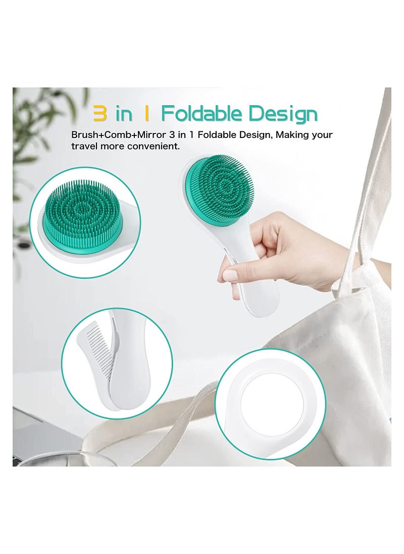 Y&D Baby Hair Brush and Comb Set - Silicone with Mirror 3 in 1 Super Soft for Newborn Toddler Infant Grooming Kit (Green)  - Image 2