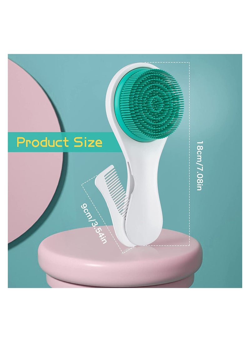 Y&D Baby Hair Brush and Comb Set - Silicone with Mirror 3 in 1 Super Soft for Newborn Toddler Infant Grooming Kit (Green)  - Image 3