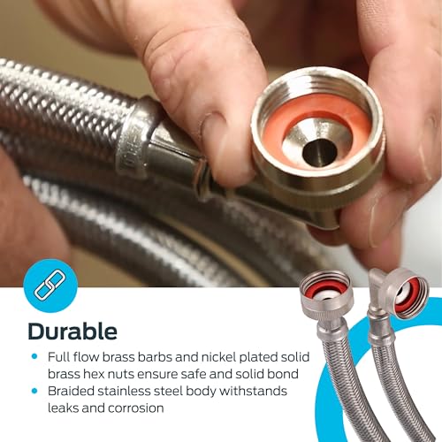 Eastman PVC Coated Braided Washing Machine Hose with 90 Degree Elbow, Pack of 2, 3/4 Inch FHT x 3/4 Inch FHT Connection, 4 Foot Stainless Steel Connector, 48319 - Image 5