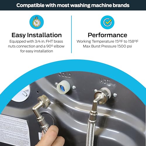 Eastman PVC Coated Braided Washing Machine Hose with 90 Degree Elbow, Pack of 2, 3/4 Inch FHT x 3/4 Inch FHT Connection, 4 Foot Stainless Steel Connector, 48319 - Image 3