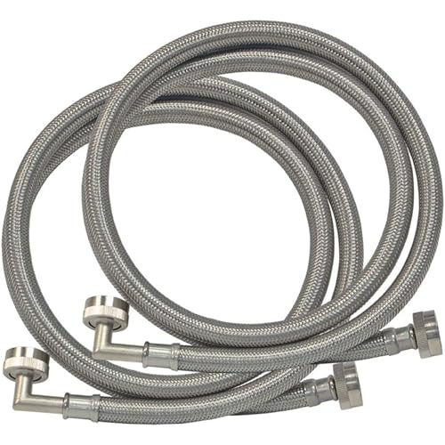 Eastman PVC Coated Braided Washing Machine Hose with 90 Degree Elbow, Pack of 2, 3/4 Inch FHT x 3/4 Inch FHT Connection, 4 Foot Stainless Steel Connector, 48319 - Image 1