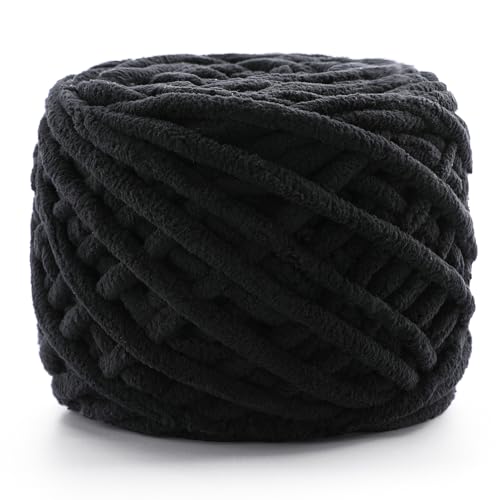 NDICANG Chunky Chenille Yarn for Crocheting, Fluffy Baby Blanket Yarn for Crochet Sweater Shawl Scarf Gloves, Super Soft Amigurumi Plush Yarn 74 yds/3.5 oz (Black) - Image 1