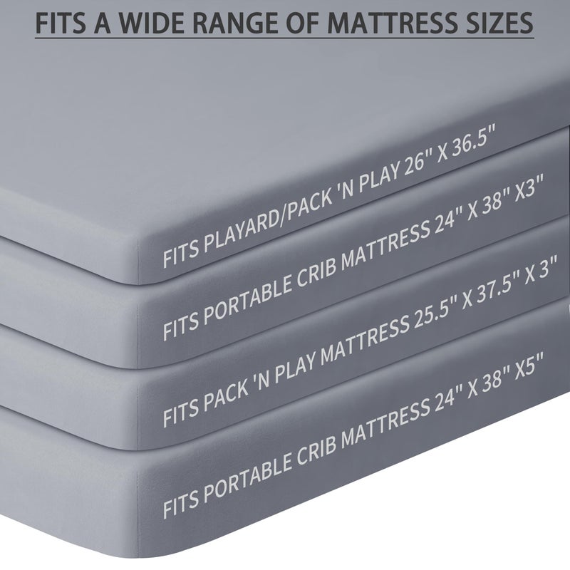 GUNTAIL Pack and Play Sheets Fitted, 2 Pack Pack n Play Sheets for Graco Pack n Play Mattress, Unisex Playard Sheets for Boys Girls(Dark Green & Dark Grey, 38 X 26 Inch) - Image 3