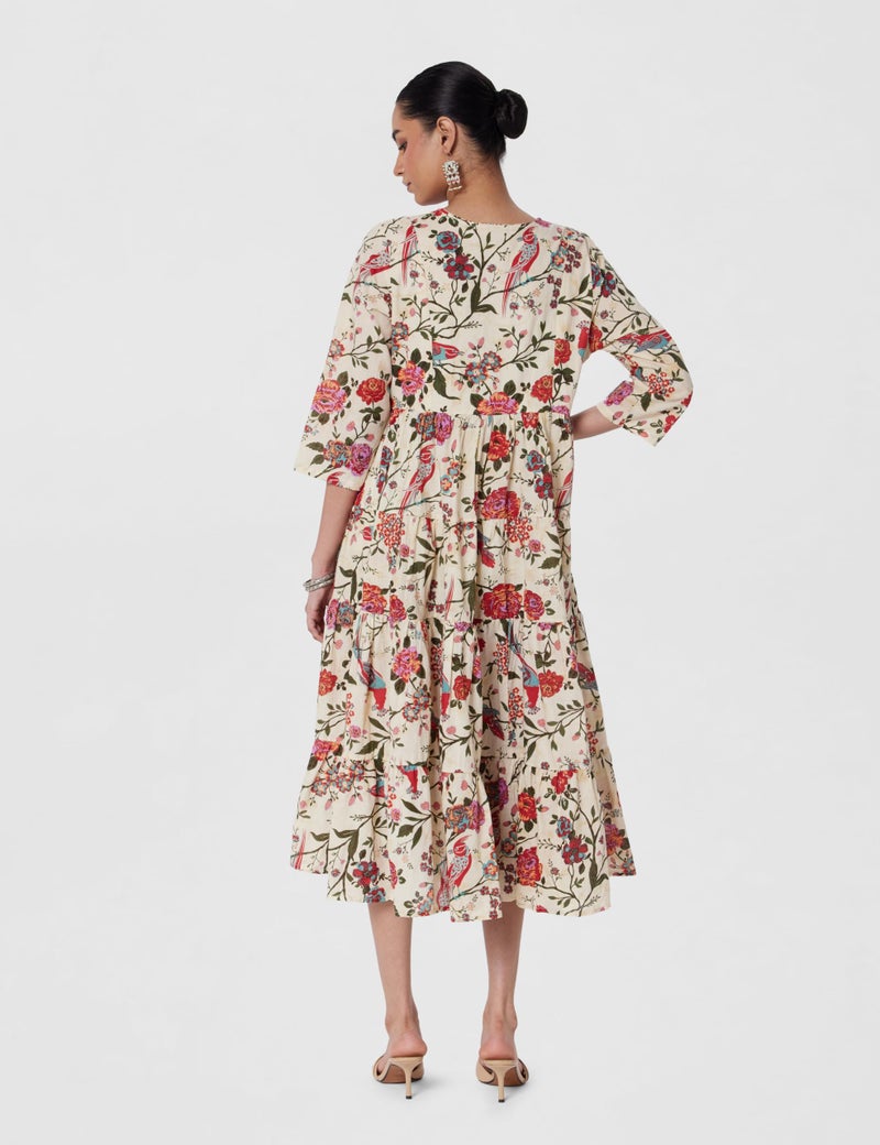 Biba Women Printed Flared Mix and Match Ankle Length Dress (Fusassorted1303E_Off White_40) - Image 3