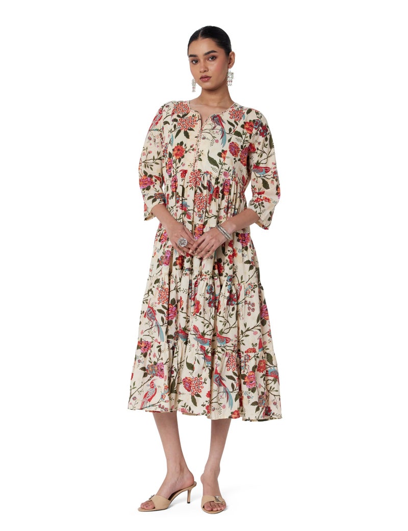 Biba Women Printed Flared Mix and Match Ankle Length Dress (Fusassorted1303E_Off White_40) - Image 1