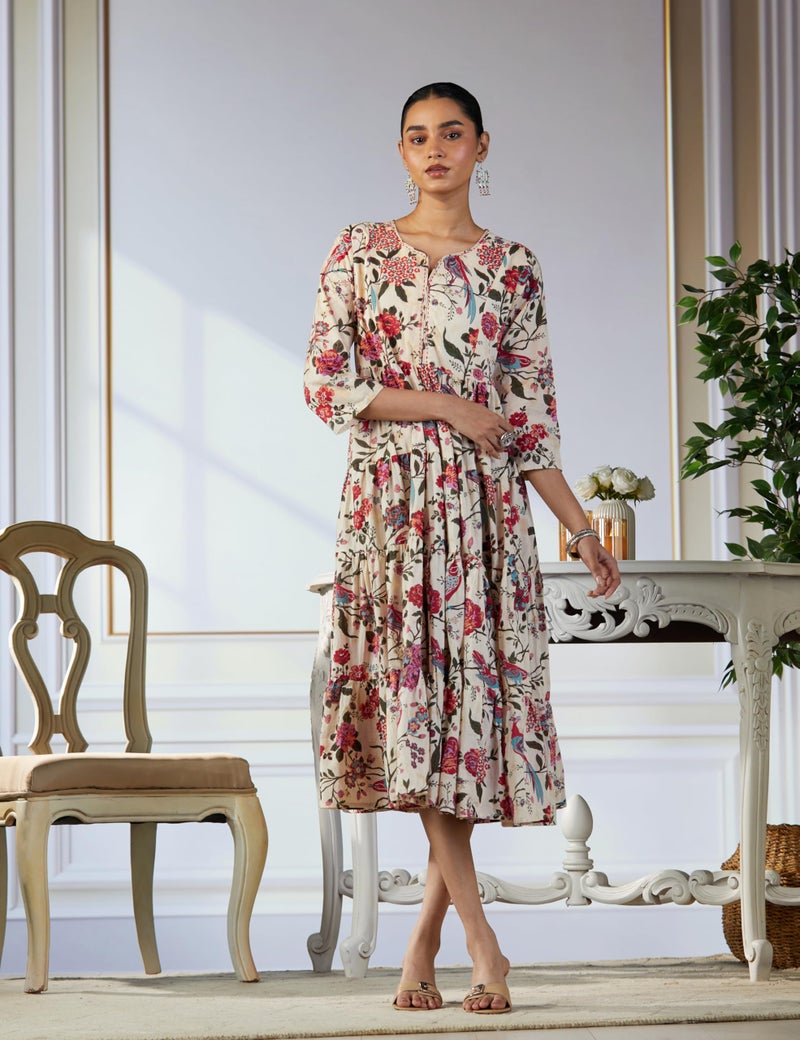 Biba Women Printed Flared Mix and Match Ankle Length Dress (Fusassorted1303E_Off White_40) - Image 2