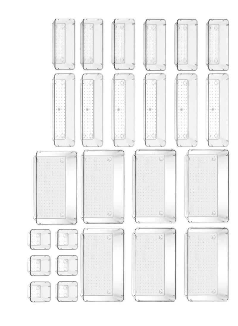 Generic Set of 25 clear plastic drawer organizers, multi-size, organize drawers in bathroom, makeup, jewelry, kitchen and office.  - Image 1
