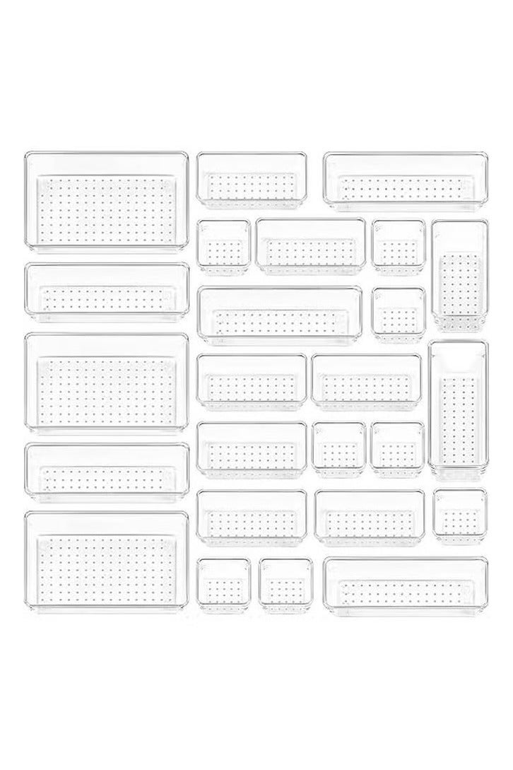 Generic Set of 25 clear plastic drawer organizers, multi-size, organize drawers in bathroom, makeup, jewelry, kitchen and office.  - Image 1