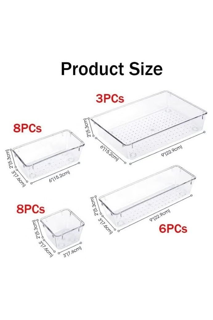 Set of 25 clear plastic drawer organizers, multi-size, organize drawers in bathroom, makeup, jewelry, kitchen and office.