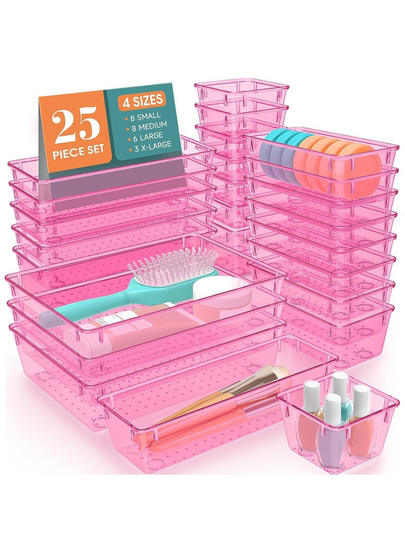Set of 25 clear plastic drawer organizers, multi-size, organize drawers in bathroom, makeup, jewelry, kitchen and office (imported) - Image 1
