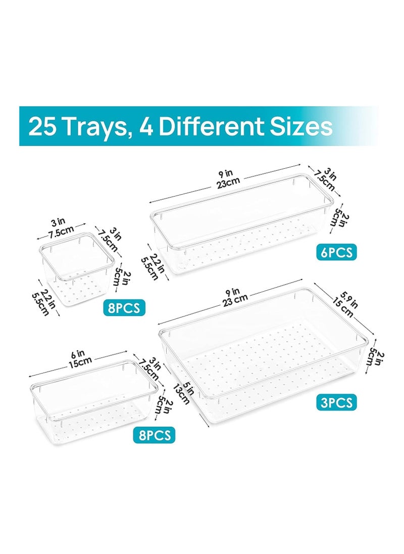 25 PCS Clear Plastic Drawer Organizers Set, 4-Size Versatile Bathroom and Vanity Drawer Organizer Trays, Storage Bins for Makeup, Jewelries, Kitchen Utensils and Office - pzsku/Z22E3792872693B3ACF18Z/45/_/1740923070/9d022609-ba65-433c-a5f9-5e28e6ffa389