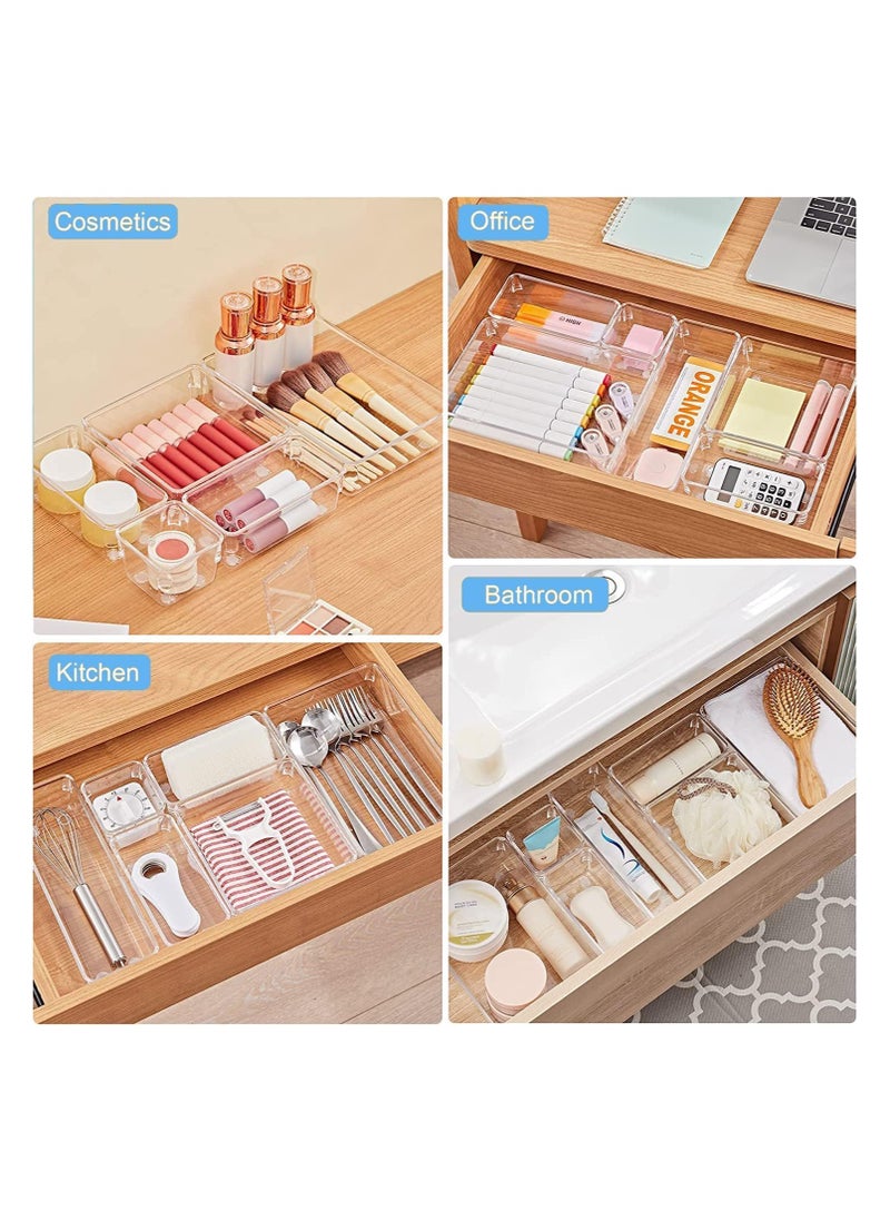 25 PCS Clear Plastic Drawer Organizers Set, 4-Size Versatile Bathroom and Vanity Drawer Organizer Trays, Storage Bins for Makeup, Jewelries, Kitchen Utensils and Office - pzsku/Z22E3792872693B3ACF18Z/45/_/1740923191/28c0bf57-e42b-4e4c-9e56-017d37e17233