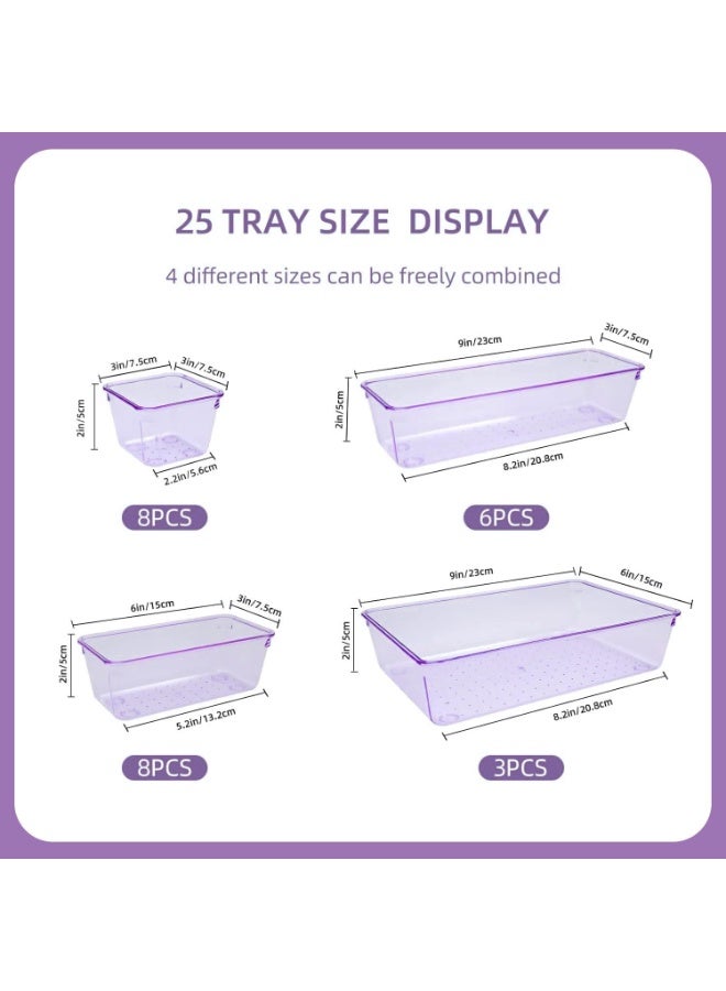 Set of 25 purple plastic drawer organizers, multi-size, organize drawers in bathroom, makeup, jewelry, kitchen and office (imported) - Image 2