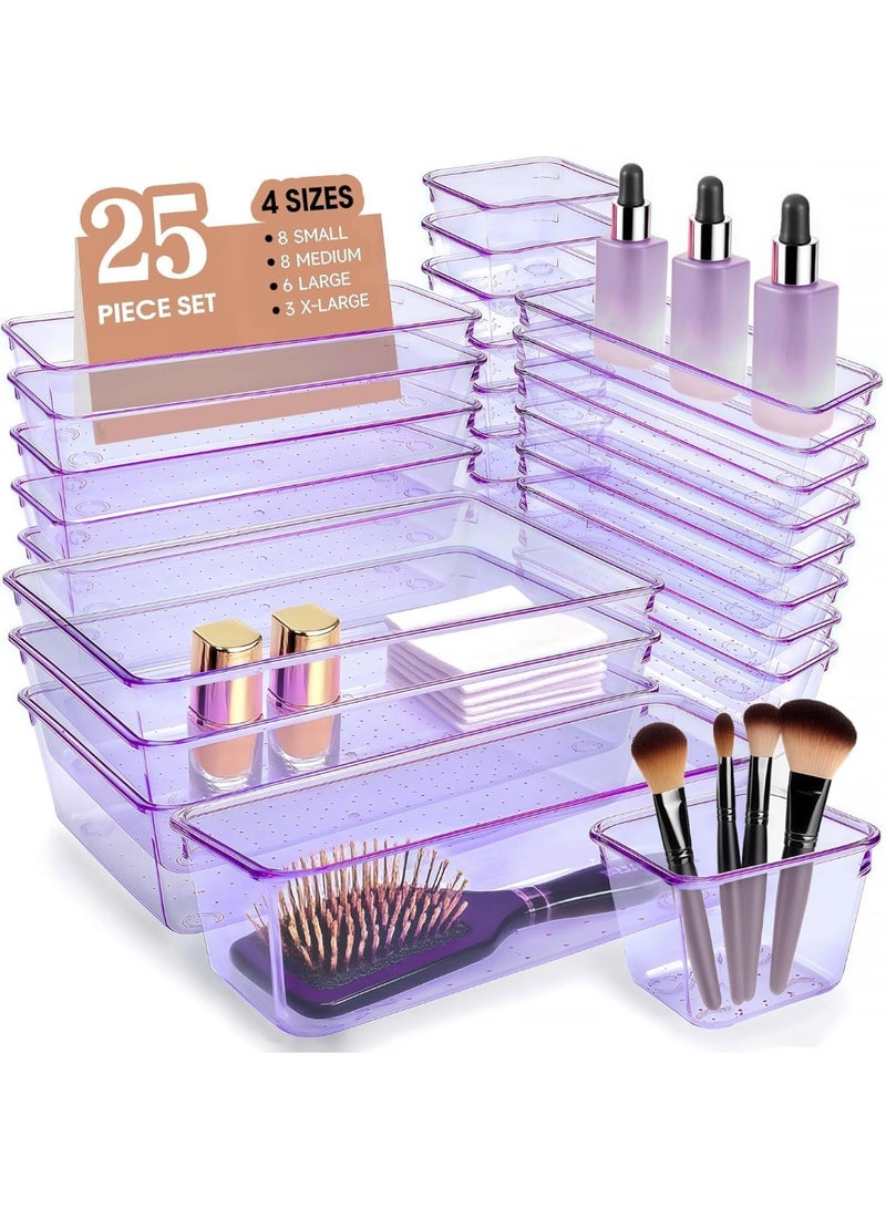 Set of 25 purple plastic drawer organizers, multi-size, organize drawers in bathroom, makeup, jewelry, kitchen and office (imported) - Image 1