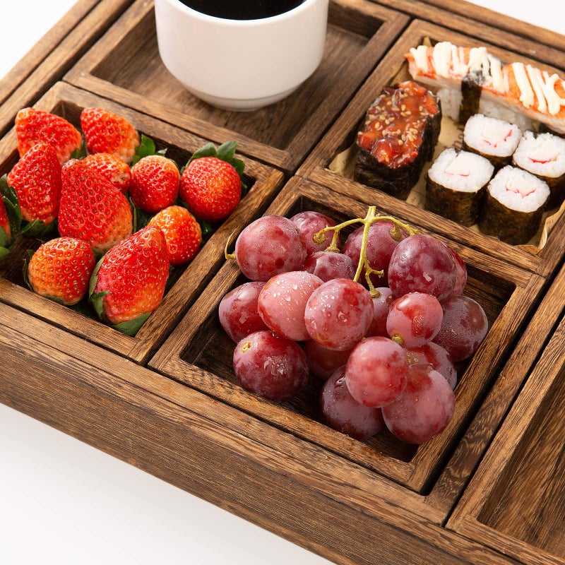 Yangbaga Rustic Wooden Serving Trays with Handle - Set of 7 Rectangular Platters for Entertaining, Breakfast, Coffee Table, Home Decor - Image 5