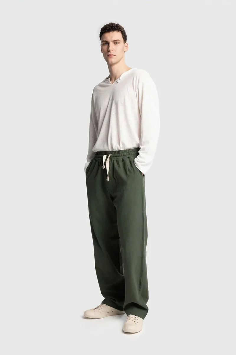 Giesto Khaki Green GIESTO Straight Leg Pants with Drawstring Waist for Men | Best Price UAE