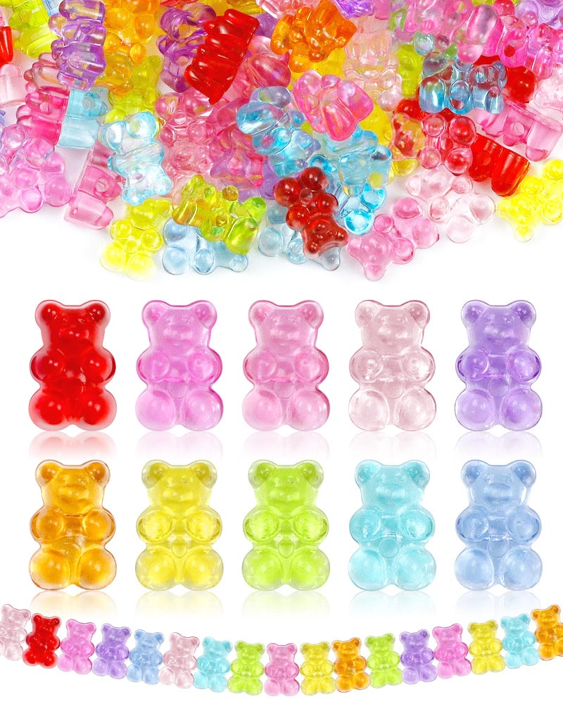 200pcs FIVEIZERO Clear Acrylic Bear Beads Mixed Color Gummy Bear Beads for Bracelet Necklace and DIY Crafts Cute Bear Charms for Jewelry Making