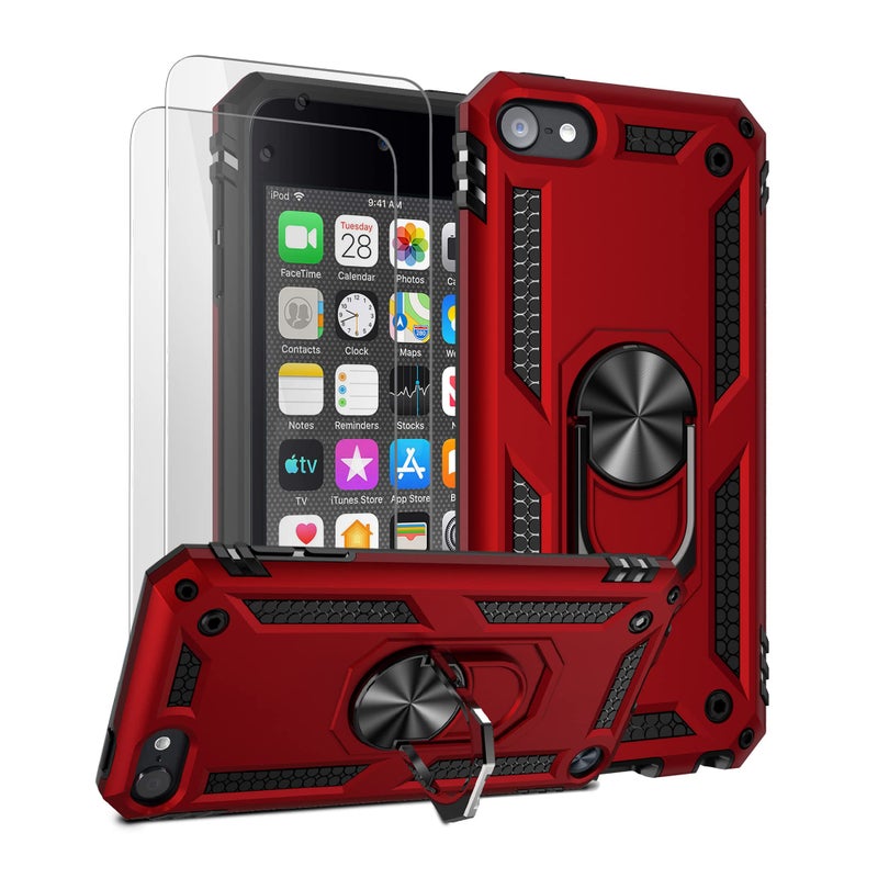 ULAK Compatible with iPod Touch 7/6/5 Case with 2 HD Screen Protectors, Hybrid Rugged Shockproof Cover with Built-in Kickstand for iPod Touch 7th/6th/5th Generation (Red) - Image 1