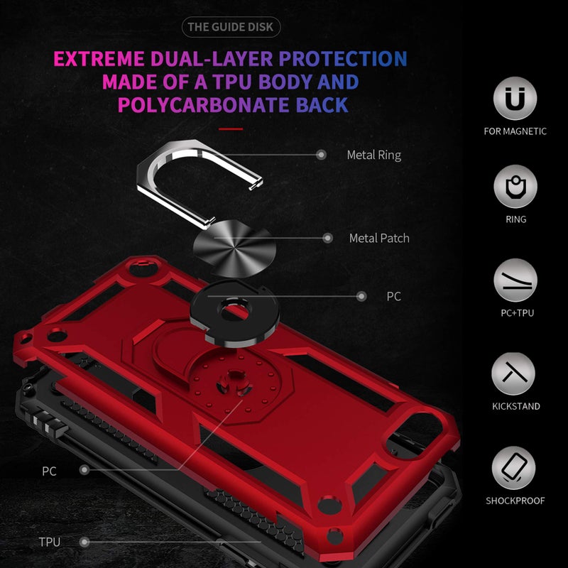 ULAK Compatible with iPod Touch 7/6/5 Case with 2 HD Screen Protectors, Hybrid Rugged Shockproof Cover with Built-in Kickstand for iPod Touch 7th/6th/5th Generation (Red) - Image 2