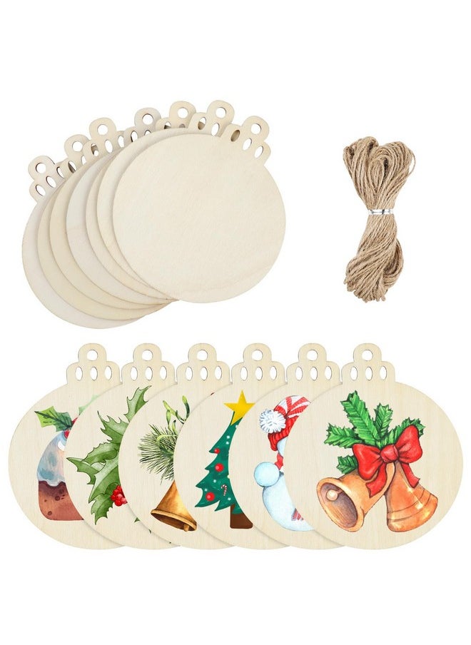 DERAYEE - 60 Pcs Wooden Christmas Ornaments, Unfinished Wooden Slices Round Shaped Cutout Predrilled Wood Circles With Hole For Xmas Diy Crafts Holiday Hanging Decorations - Image 1