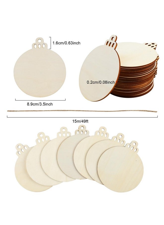 DERAYEE - 60 Pcs Wooden Christmas Ornaments, Unfinished Wooden Slices Round Shaped Cutout Predrilled Wood Circles With Hole For Xmas Diy Crafts Holiday Hanging Decorations - Image 1