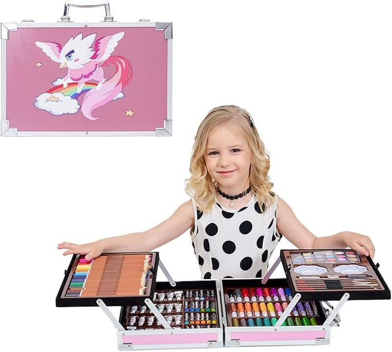 TAPIT Art Supplies Drawing Art Kit for Kids 200PCS Painting Art Set with Portable Case Art Kits for Kids Festival Children's Day Gift for Boys Girls (Pink)