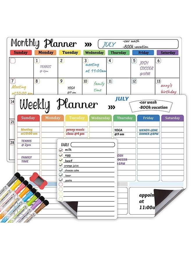 Hihonor - Magnetic Whiteboard Weekly Calendar Planner Board Set-Including Grocery Shopping List Magnetic Markers and Whiteboard Eraser-Dry Erase-Stain for Kitchen or Office - Image 1