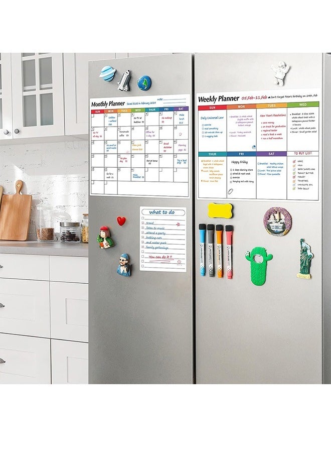 Hihonor - Magnetic Whiteboard Weekly Calendar Planner Board Set-Including Grocery Shopping List Magnetic Markers and Whiteboard Eraser-Dry Erase-Stain for Kitchen or Office - Image 1