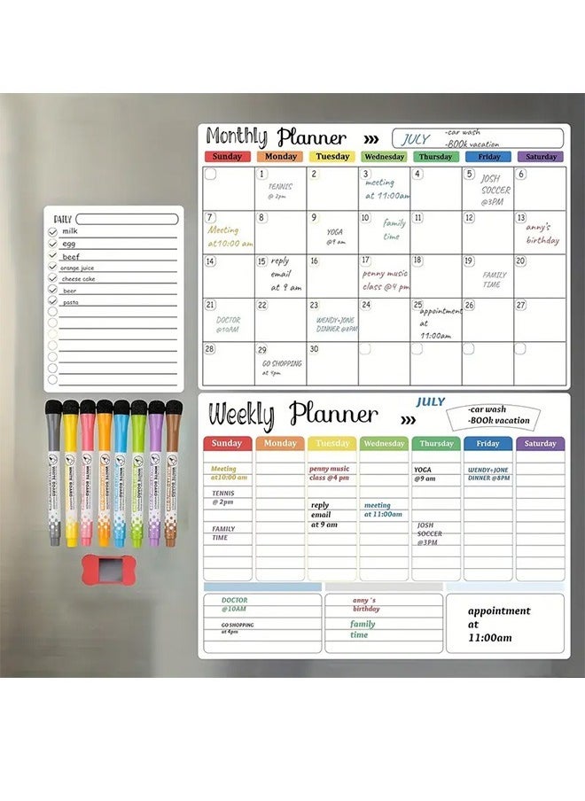 Hihonor - Magnetic Whiteboard Weekly Calendar Planner Board Set-Including Grocery Shopping List Magnetic Markers and Whiteboard Eraser-Dry Erase-Stain for Kitchen or Office - Image 1