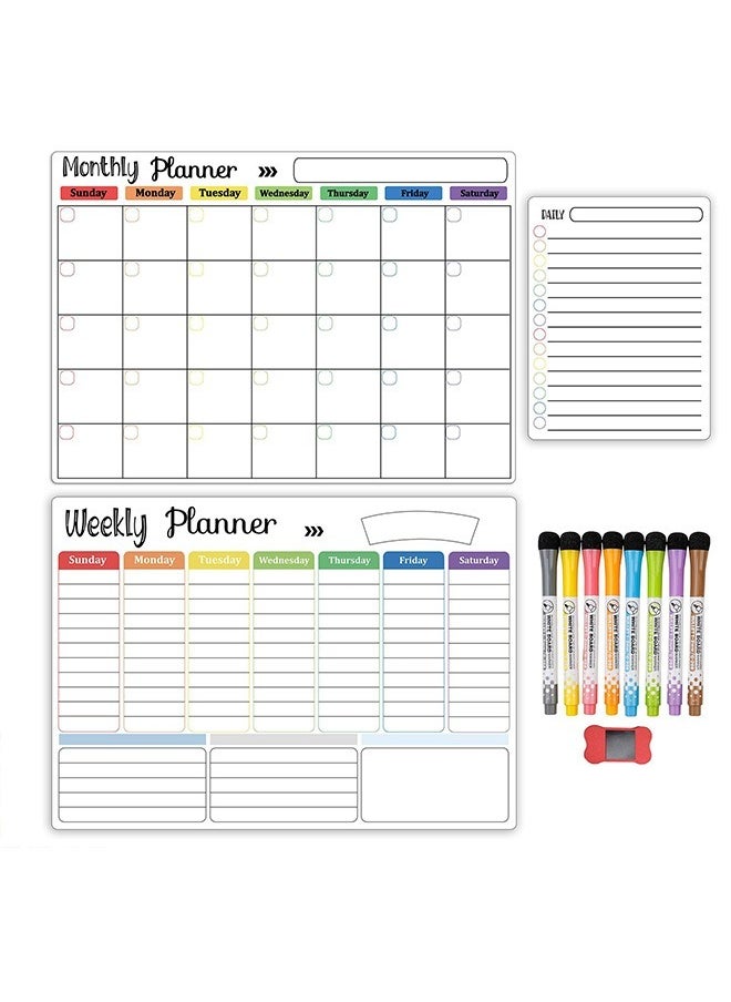 Hihonor - Magnetic Whiteboard Weekly Calendar Planner Board Set-Including Grocery Shopping List Magnetic Markers and Whiteboard Eraser-Dry Erase-Stain for Kitchen or Office - Image 1