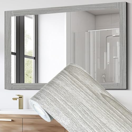 Avinyl 10M Grey Wood Grain Mirror Border Peel and Stick Wallpaper Self Adhesive Waterproof Wallpaper Mirror Frame Tape for Bathroom Decor Peel and Stick Trim Removable Kitchen Wall Decor 393 x 393 - Image 1