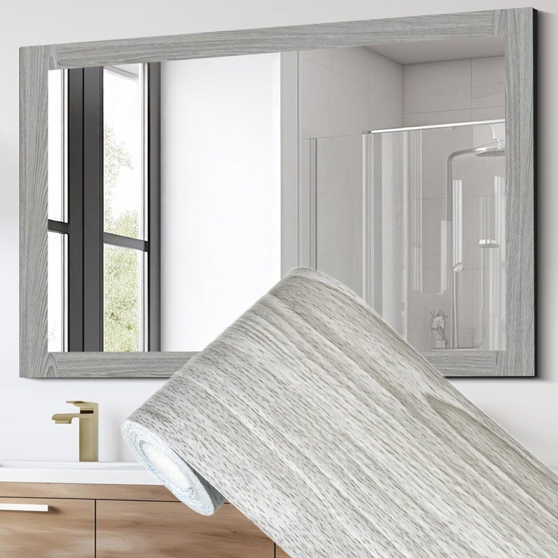 Avinyl 10M Grey Wood Grain Mirror Border Peel and Stick Wallpaper Self Adhesive Waterproof Wallpaper Mirror Frame Tape for Bathroom Decor Peel and Stick Trim Removable Kitchen Wall Decor 393 x 393 - Image 2