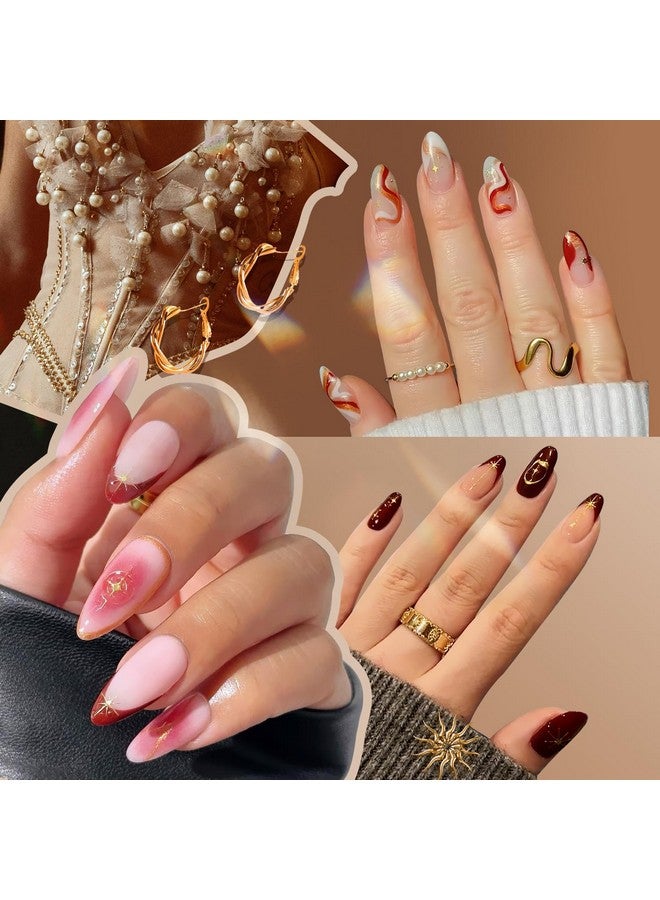 modelones Modelones Gel Nail Polish Kit with U V Light, Milky White Nude Glitter Pink Red Gold Metallic Manicure Set with Base Top Coat Star Stickers 4 Colors Gel Mini Salon Nail Art Starter Gift for Women Girl - Image 4