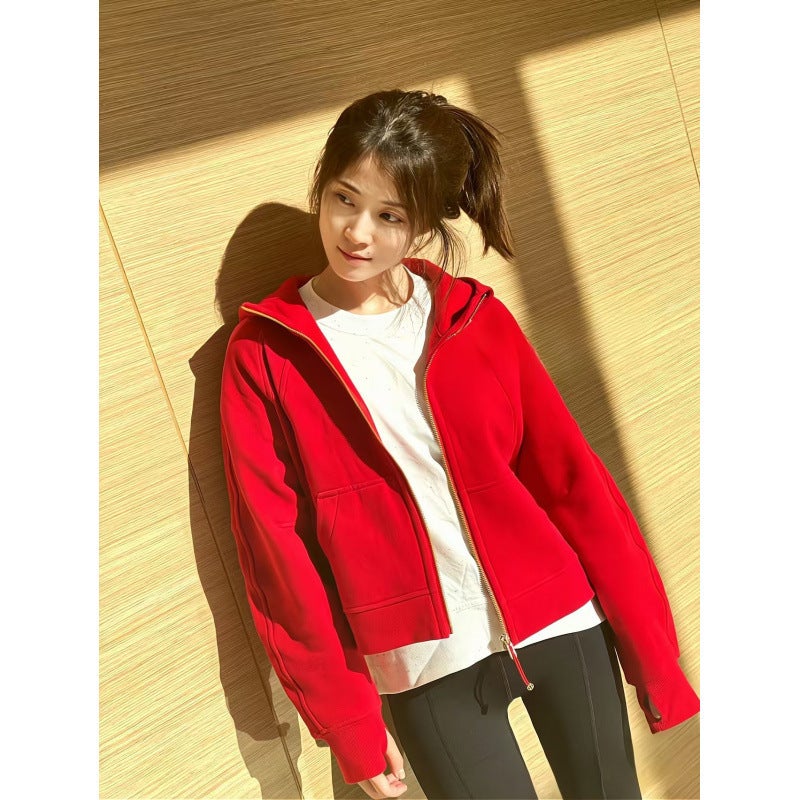 Women's Breathable Cotton Full-Zip Hooded Jacket for Yoga and Workouts, Relaxed Fit Long Sleeve - Image 1