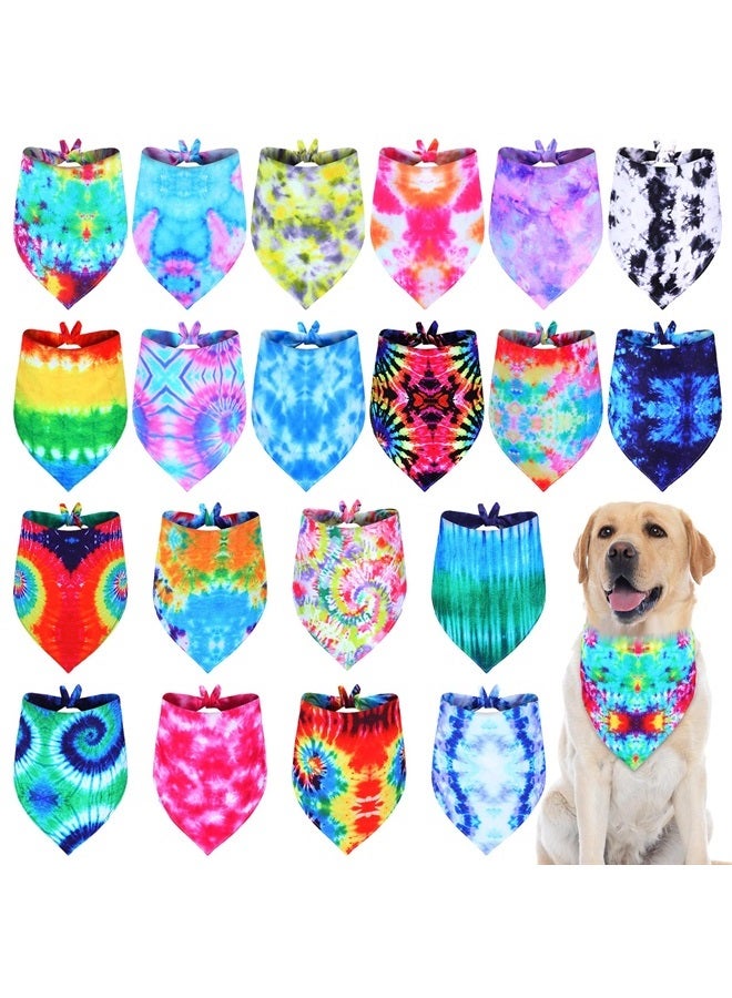 Weewooday 20 Pcs Dog Bandanas Bulk Washable Triangle Bibs Dog Scarf Dog Kerchief Puppy Neckerchief for Small Medium Large Dogs Cats Girl Boy Costume (Tie Dye, XL Size)  - Image 1
