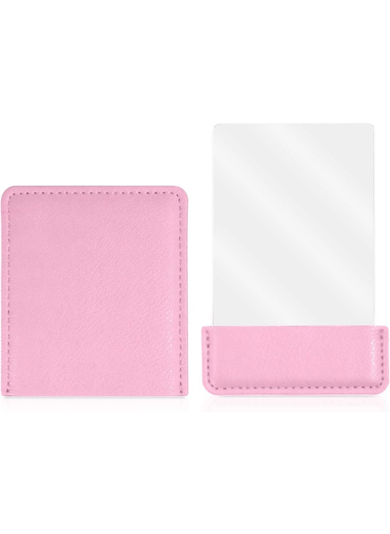 BangBoom - Portable Travel Mirror with Protective Cover, Stainless Steel Ultra Thin Rectangle Makeup Vanity Mirror, Handheld for Women, Purses, Pocket (Pink) - Image 1