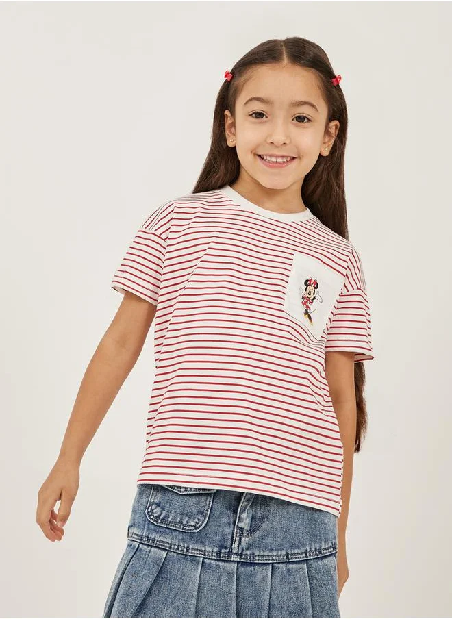 Styli Striped Minnie Mouse Pocket Detail T-Shirt