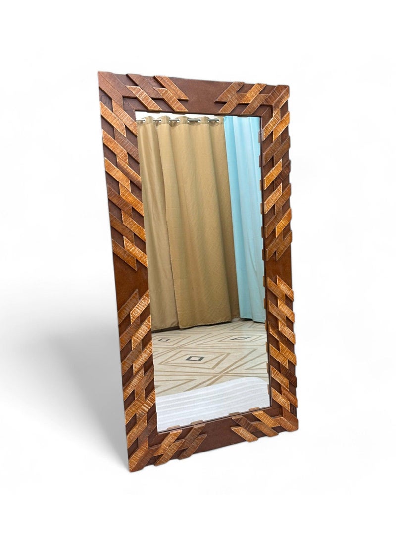 Wooden Twist Wooden Twist Nuzzle Traditional Rectangular Hand-Carved Mango Wood Decorative Wall Standing Frame Mirror (48 X 24 Inch)  - Image 1