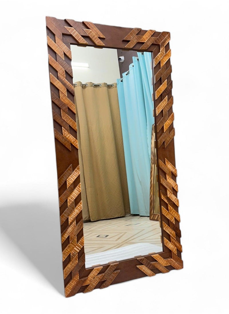 Wooden Twist Wooden Twist Nuzzle Traditional Rectangular Hand-Carved Mango Wood Decorative Wall Standing Frame Mirror (48 X 24 Inch)  - Image 2