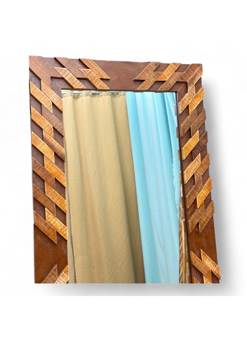Wooden Twist Wooden Twist Nuzzle Traditional Rectangular Hand-Carved Mango Wood Decorative Wall Standing Frame Mirror (48 X 24 Inch)  - Image 3