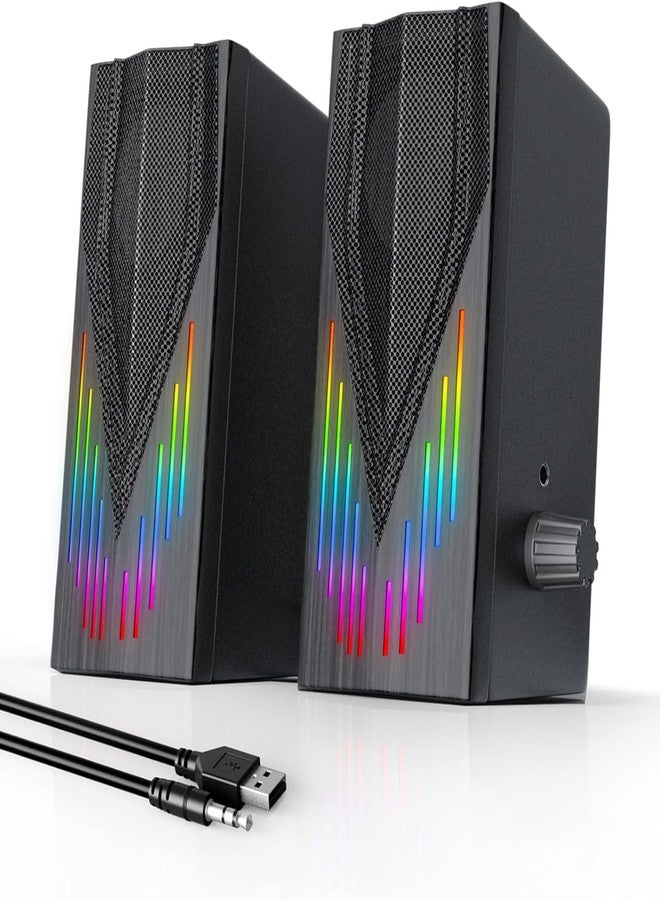 Uakinat Computer Speakers with 6 Colorful RGB Lights,USB Powered 3.5mm Aux with Loud Stereo Sound,Headphone-in for Desktop,PC/Laptop/Tablet Phone - Image 1