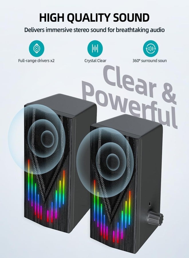 Uakinat Computer Speakers with 6 Colorful RGB Lights,USB Powered 3.5mm Aux with Loud Stereo Sound,Headphone-in for Desktop,PC/Laptop/Tablet Phone - Image 4