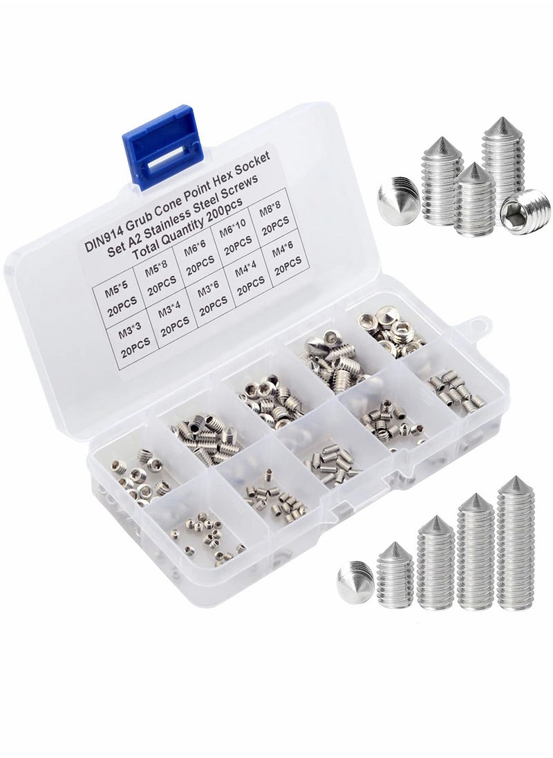 Stainless Steel Grub Cone Point Hex Socket Screws Set, 200 Pcs Metric Thread Socket Allen Key Cup Point Grub Screw Set with M3 M4 M5 M6 M8 - pzsku/Z22E3F998EA1D589716C3Z/45/_/1706674050/3c9541d7-d6f8-4ef5-8db4-352526a67b8f