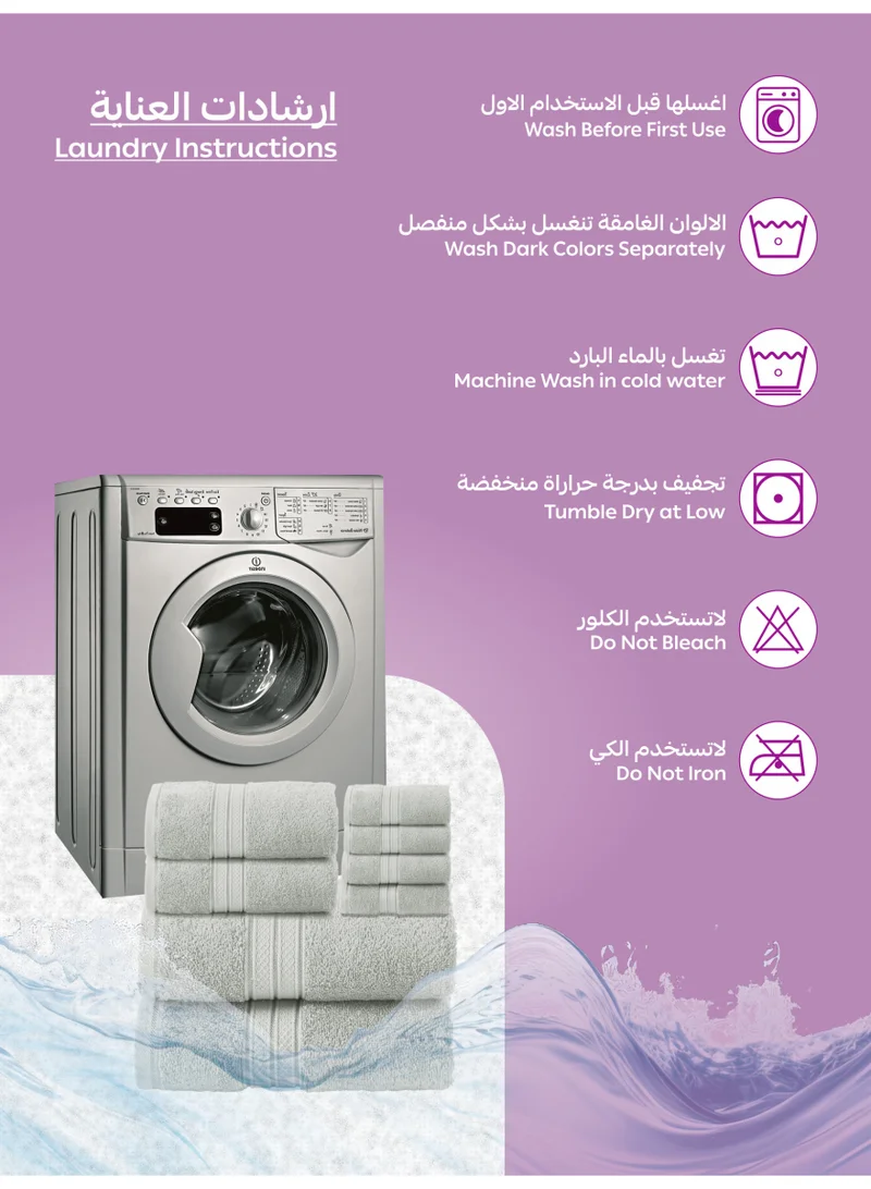 Donetella Light Grey 8 Pcs Premium Towel Set - 2 Bath Towels, 2 Hand Towels & 4 Washcloths | 100% Combed Cotton 600 GSM | Quick Dry, Ultra-Absorbent, Thick & Plush | Ideal for Bath, Spa, Gym, Hotel & Everyday Luxury  | Best Price UAE