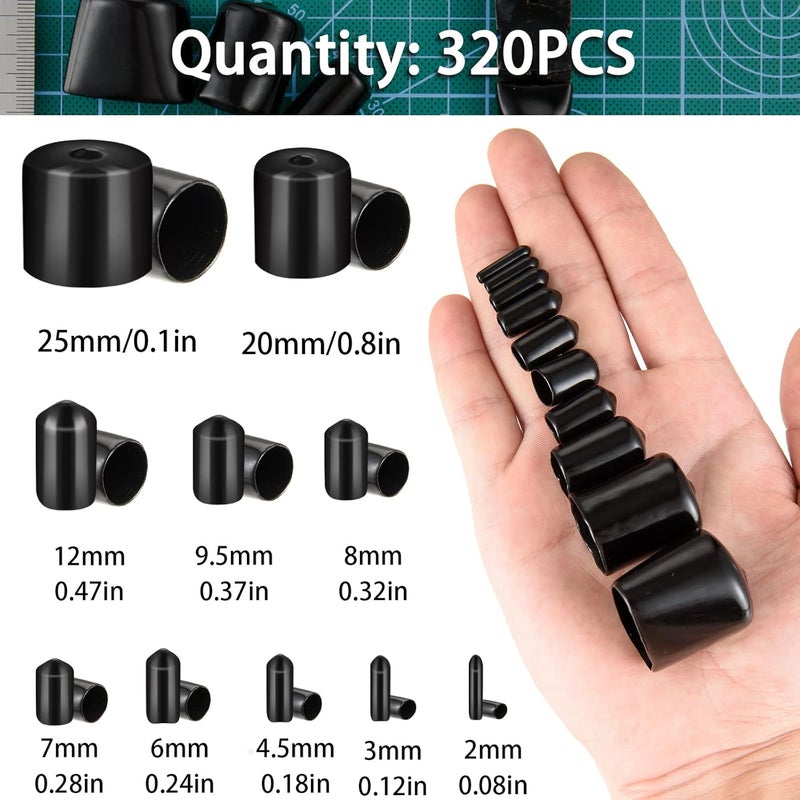 CESTAME 320 Pieces Rubber End Caps Black Round Vinyl End Caps Bolt Screw Covers Caps Rubber Thread Protector Caps Cover in 10 Sizes from 0.08 to 1 Inch - Image 2