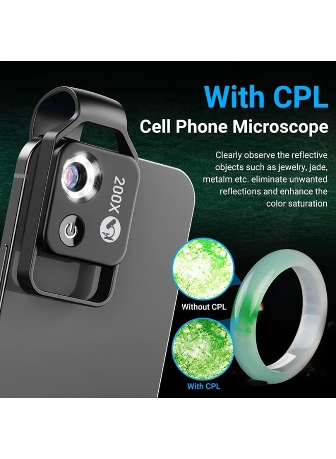 Microscopes Equipment 200X Digital Microscope Lens With CPL Mobile LED Light Guide Micro Pocket Macro Lenses(White with CPL) - Image 5